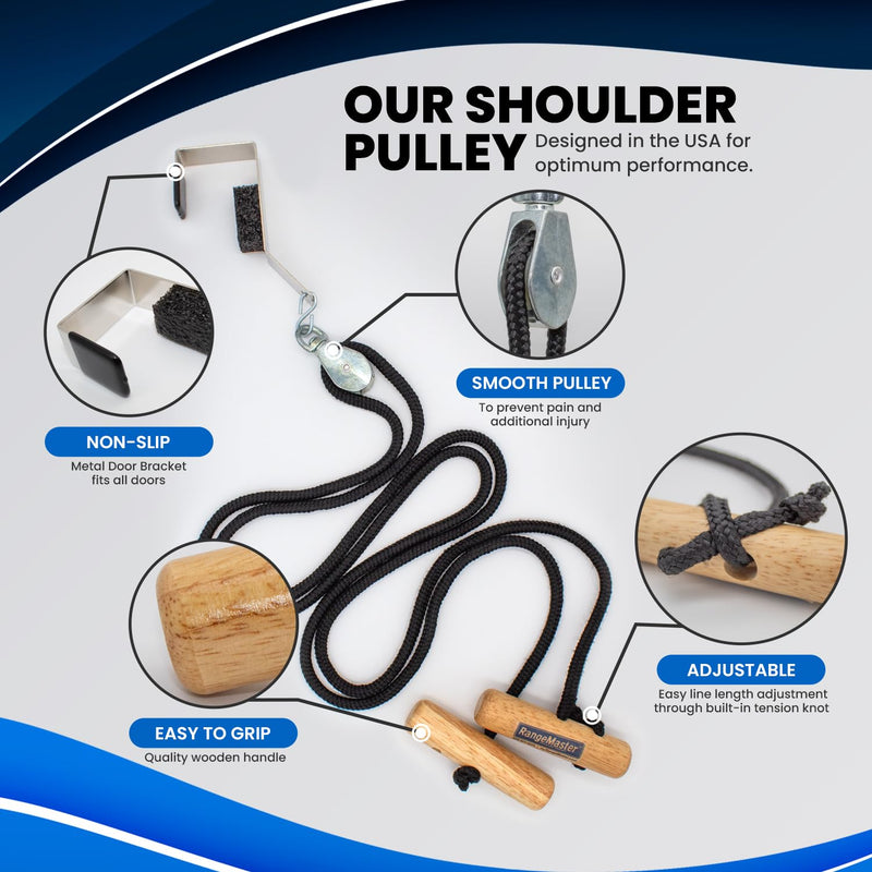 [Australia] - RangeMaster EconoRanger Shoulder Pulley for Over The Door Physical Therapy | Arm Rehab, Rotator Cuff and Surgery Recovery, Pulleys to Alleviate Shoulder Pain | Metal Bracket Door Attachment (Black) Black 