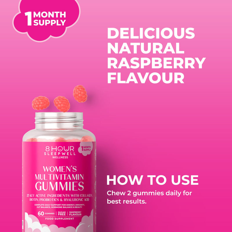 Women’s Multivitamin Gummies – 25 Essential Vitamins, Minerals & Probiotics | with Marine Collagen, Hyaluronic Acid, Biotin, Folic Acid, B5, B6, B12, C & D3 | Sugar-Free & Gluten-Free | 1 Month Supply