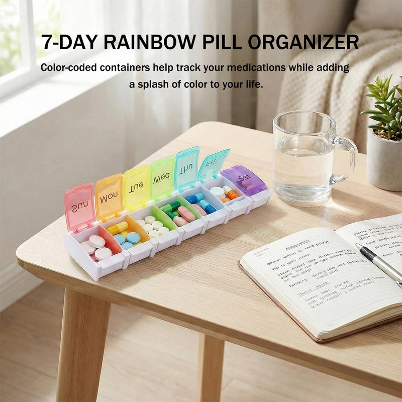 Weekly Pill Organizer,7 Day Pill Box with Push Buttons–Medicine Pill Case for Travel,Daily Vitamin Container,Medication&Supplement Holder,Cute Pill Organizer