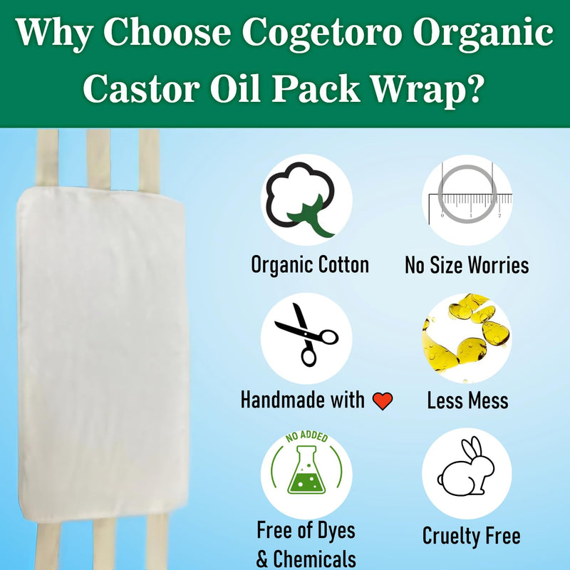 [Australia] - 4 Pcs Castor Oil Pack Wrap Organic Cotton for Stomach, Neck, Breast, Belly, Liver Detox, Reusable Castor Oil Compress and Pack Kit with with Six Adjustable Straps Raw White 