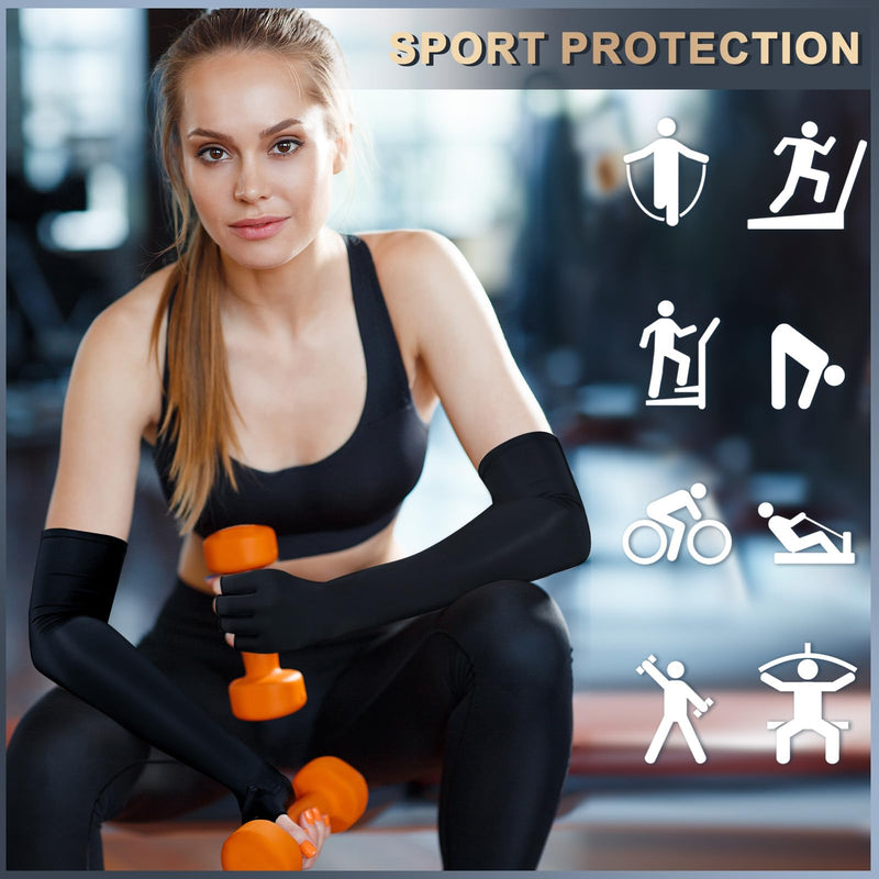 [Australia] - Long Copper Compression Arthritis Gloves for Women & Men, Medical Arm & Hand Compression Gloves, Fingerless Pressuse Gloves, Hand Support Sleeves for Carpal Tunnel, Lymphedema, Hand Pain, Edema Black Large 