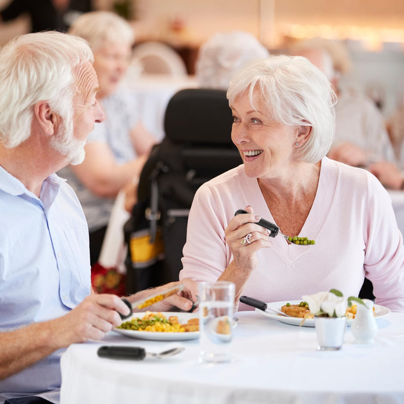 [Australia] - Adaptive Utensils,Easy Grip Silverware,Built Up Bendable Fork,Teaspoon,Tablespoon and Knife for Elderly,Hand Tremors,Arthritis and Parkinson's Patients,4 Piece Set 