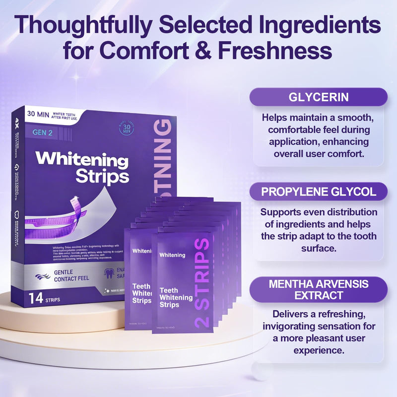 Purple Teeth Whitening Strips, 2 Pack | Gentle Daily, Surface Stain Reduction, Natural Shine, Portable, For Use at Home Or On The Go