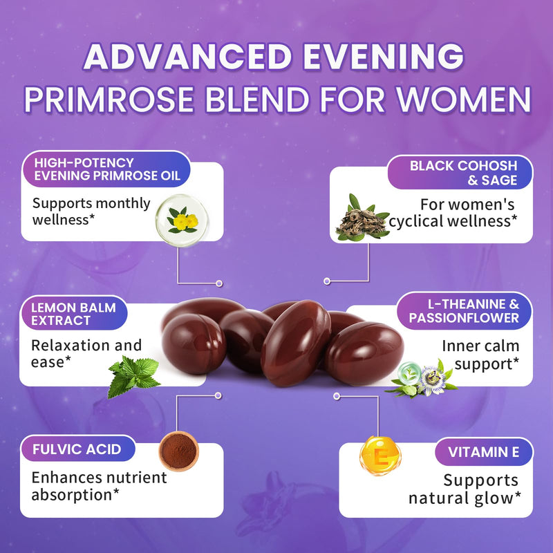 [Australia] - 2 Pack Evening Primrose Oil Complex for Women ‚Äì Hormone Wellness with Cold-Pressed EPO, 10% GLA, Sage, Fulvic Acid, L-Theanine ‚Äì Cyclical Balance, Mood, Skin & Immune Health, 180 Softgels 2 Pack 