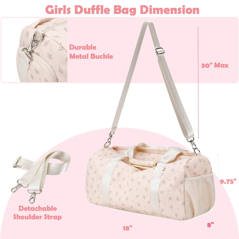 Kimwadalh Travel Duffle Bags with Wet & Shoe Compartments for Girls Women | Dry/Wet Pockets & Shoes Compartment Weekender Carry On Tote Sport Bags for Girls, Mommy Hospital Bag for Labor and Delivery Flower Pink