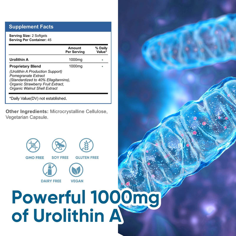 [Australia] - Urolithin A Supplement 1000 mg, 180 Softgels Powerful Antioxidant Protection, Promoting Healthy Aging & Mitochondrial Health and Cell Repair Support for Men & Women 1 Count (Pack of 180) 