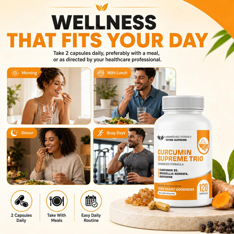 Curcumin Supreme Trio with 95% Curcumin, Boswellia Serrata & BioPerine® | Natural Joint, Mobility & Immune Support | Anti-Inflammatory Turmeric Supplement | 120 Vegan Capsules