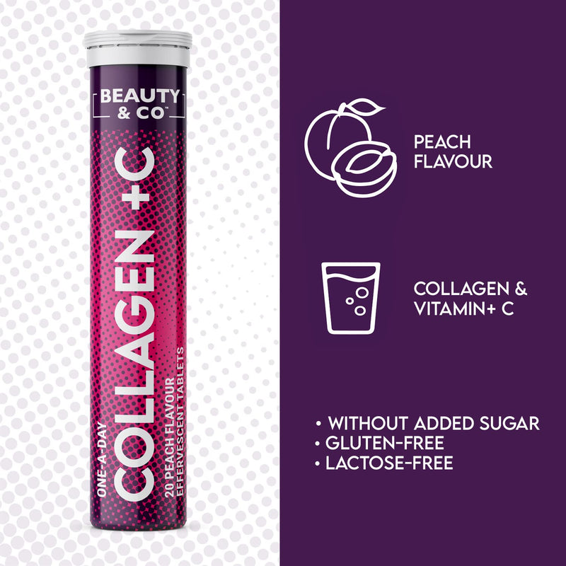 Collagen Effervescent - Marine Collagen & Vitamin C Supplement - 500mg Per Tablet (4 Tubes) Beauty & Co 20 count (Pack of 4)