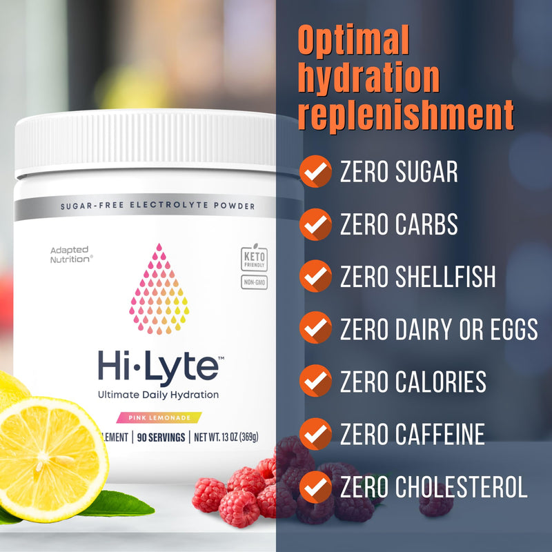[Australia] - Hi-Lyte Electrolytes Powder, Pink Lemonade Daily Hydration Supplement Drink Mix, 90 Servings | Sugar-Free, 0 Calories, 0 Carbs | No Maltodextrin. Gluten-Free | Supports Keto | Light Refreshing Flavor 