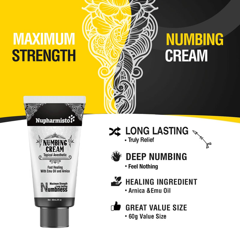 [Australia] - Numbing Cream Maximum Strength Long Lasting with 5x Numbing Emu Oil and Arnica 60ml 