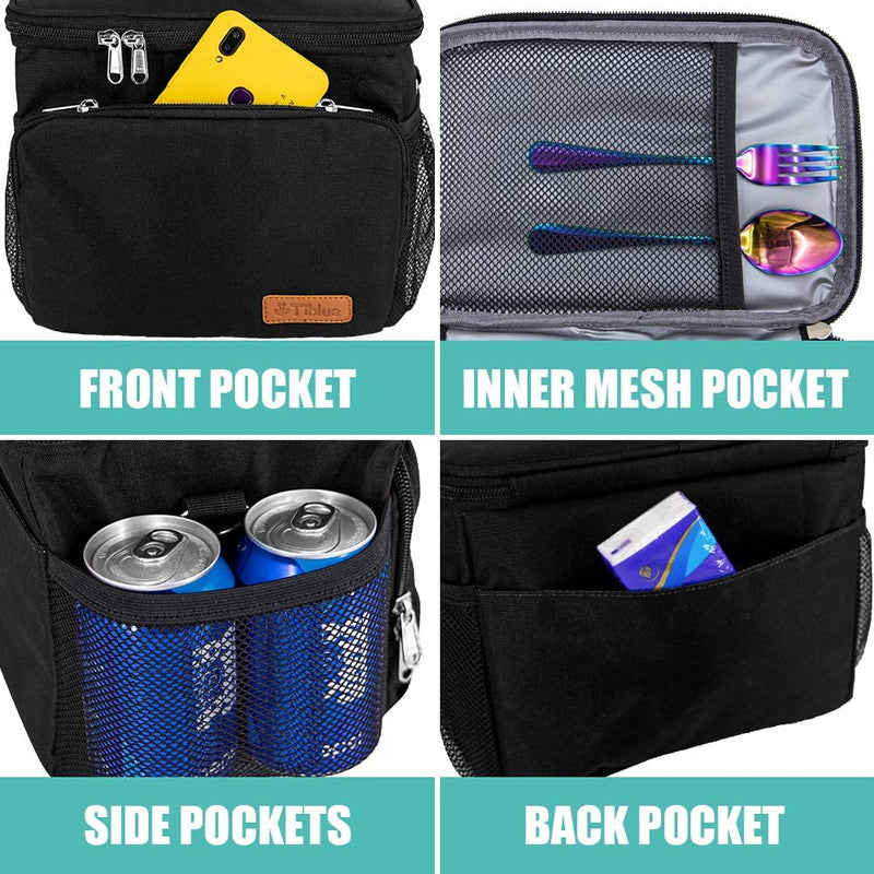 [Australia] - Tiblue Insulated Lunch Bag for Women/Men - Reusable Lunch Box for Office Work School Picnic Beach - Leakproof Freezable Cooler Bag with Adjustable Shoulder Strap for Kids/Adult(Medium,Black) Medium Black 