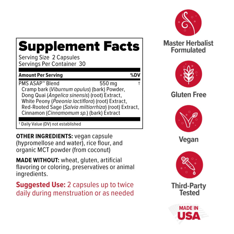 [Australia] - Redd Remedies, PMS ASAP, Includes Cramp Bark & Dong Quai, 60 Vegan Capsules 