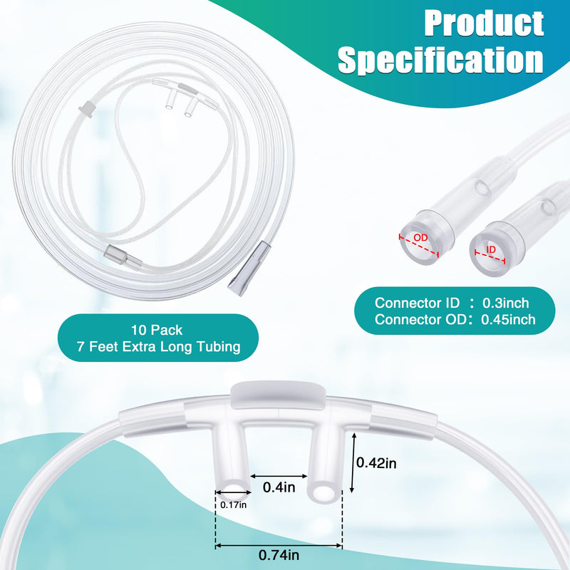 [Australia] - 10 Pack 7Ft Adult Oxygen Nasal Cannula, Soft Cannula Nasal Tubing for Adult, Oxygen Tubing with Soft Curved Nose Piece, High Flow Lightweight Transparent 