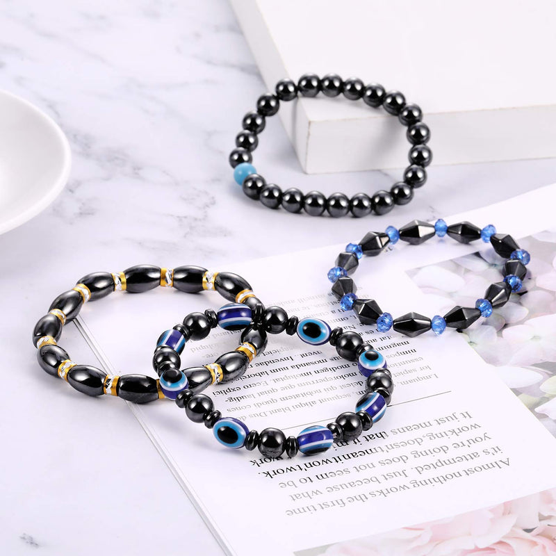 [Australia] - Hicarer 10 Pieces Magnetic Hematite Bracelets for Men Women Magnetic Bracelet Rock Beads Stone Bracelet,10 Styles 