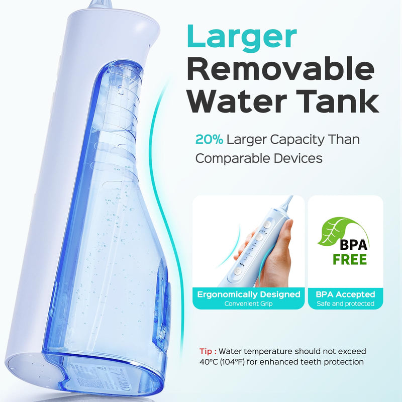 COSLUS ADA Accepted C50 Water Dental Flosser, 4 Modes 5 Intensity Levels | Professional Water Teeth Pick for Braces, Orthodontics & Sensitive Gums, Compact Cordless for Family Home Travel, Blue