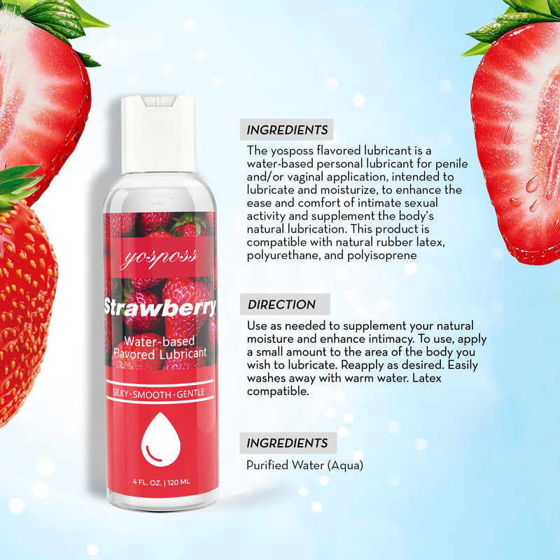 [Australia] - 4 fl.oz. Strawberry Flavored Water Based Lubricant for Men Women, Sugar-Free Natural Feel Personal Lube for Couples Massage, Long-Lasting Gel Non-Sticky Slippery Flavored Lube & Latex Compatible 4 Fl Oz 