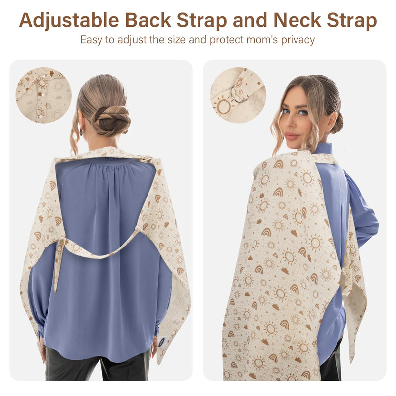 [Australia] - MEXXI Muslin Nursing Covers for Breastfeeding, Breastfeeding Cover with Arch Neckline,100% Cotton Breathable and Lightweight Privacy Nursing Apron 43 * 30 Inch (Beige) Beige 
