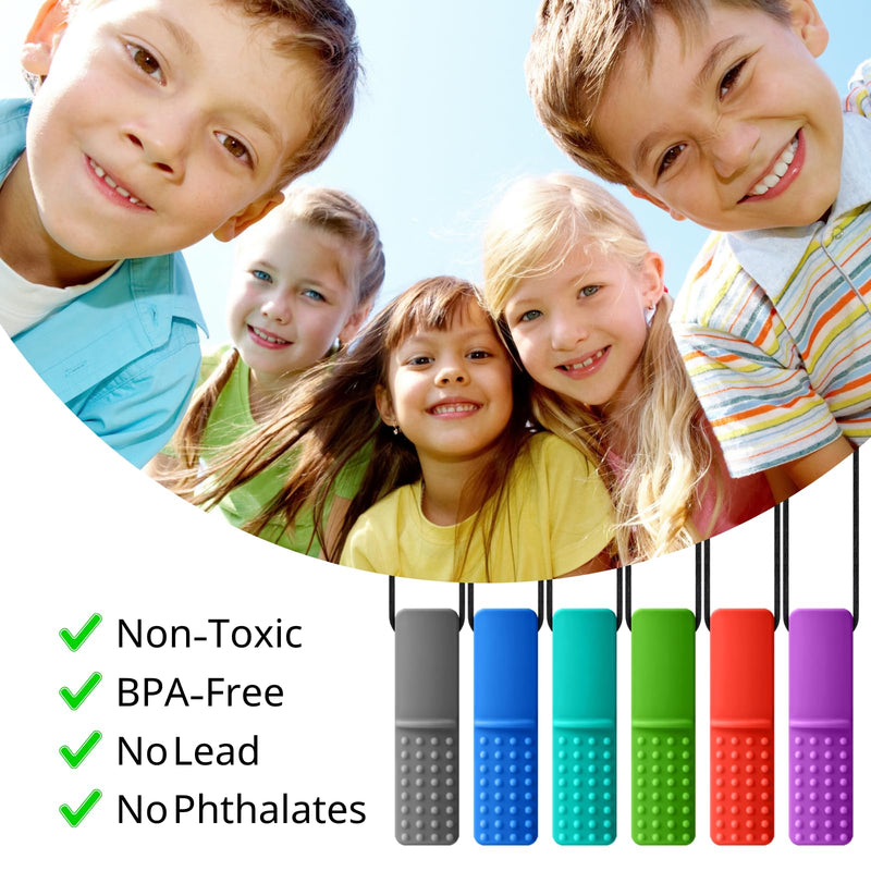 [Australia] - Chewy Necklaces for Sensory Kids, 6 Packs Silicone Teething Oral Motor Aids Necklace for Aggressive Chewers with Autism, ADHD, SPD, or Special Need 