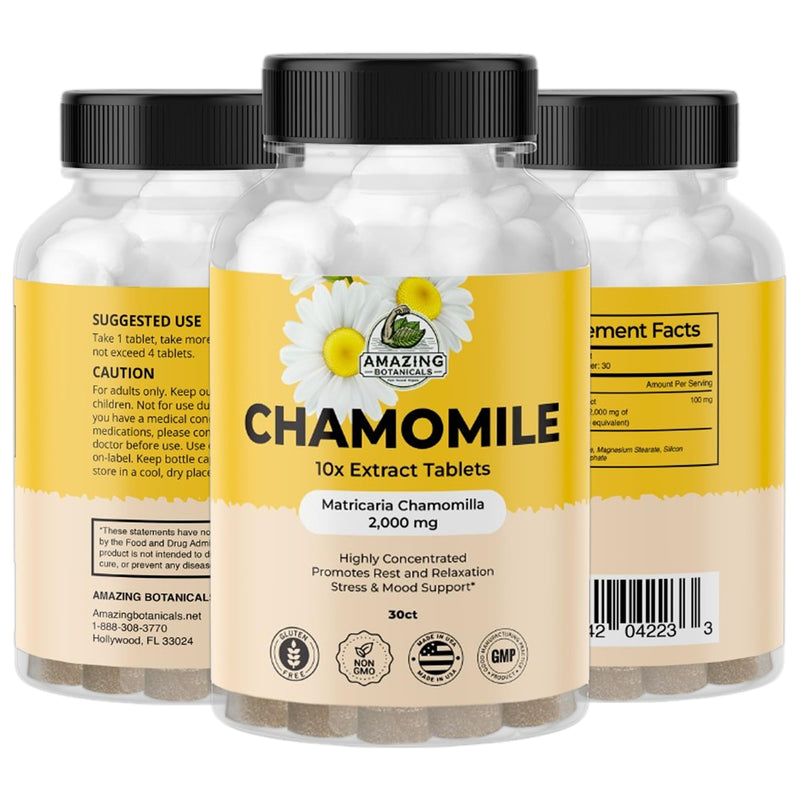 [Australia] - Organic Chamomile Extract Tablets - Matricaria Chamomilla Plant-Based Supplement - 10x Extract 2000 MG Each - Promotes Relaxation - 30 Tablets 
