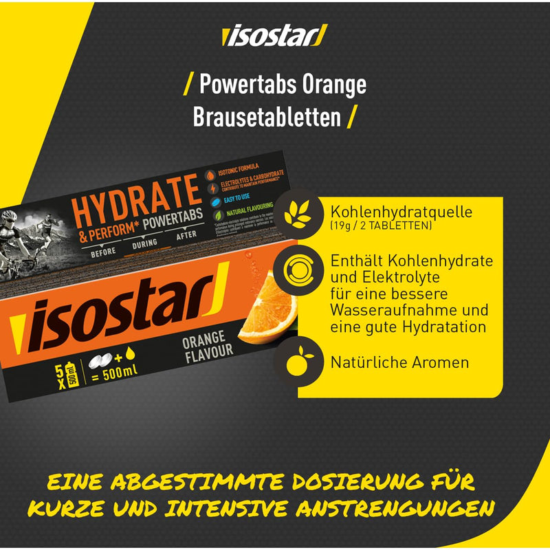 [Australia] - Isostar - Hydrate & Perform Powertabs with orange flavor - effervescent tablets for isotonic drinks - 10 tablets - 190908 Orange 