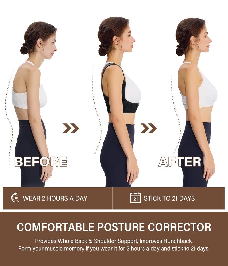 URSEXYLY Posture Corrector for Women Breathable Back Brace For Posture Adjustable Back Straightener Support for Neck Shoulder Clavicle and Upper Back Pain Relief(L/XL,Black) L/XL Black