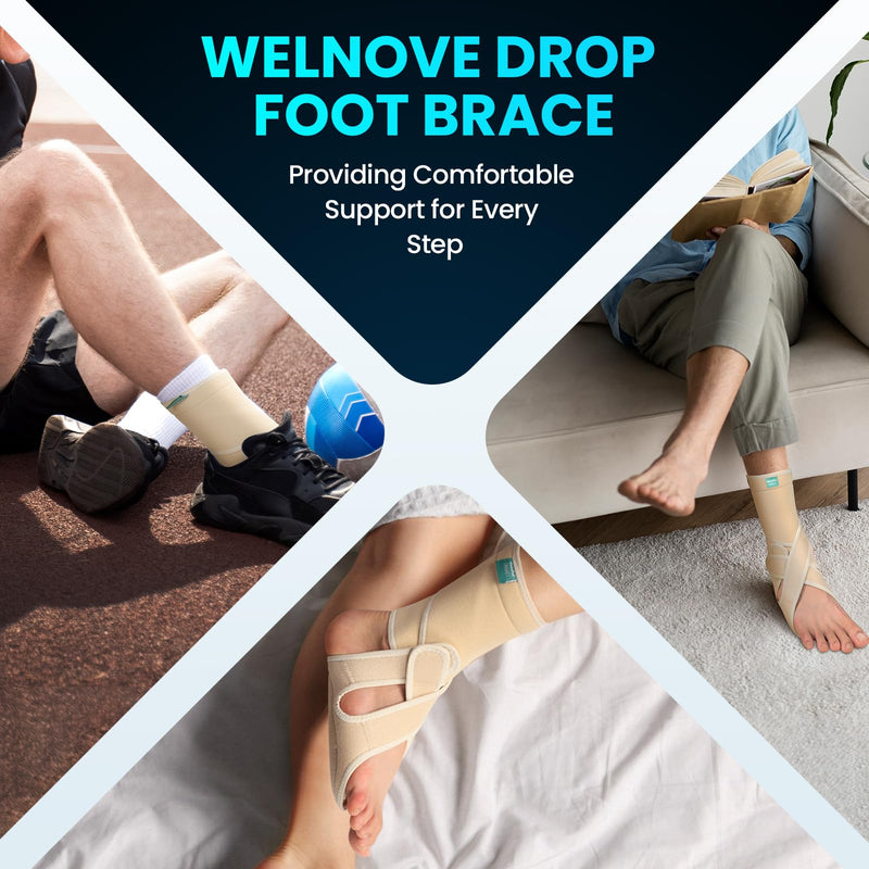 Welnove Drop Foot Brace with Arch Support, AFO Ankle Brace for Walking, Relieves Instability of Lower Limbs by Foot Drop, MS, TBI, Spinal Cord Injury, Cerebral Palsy (Right, Beige)