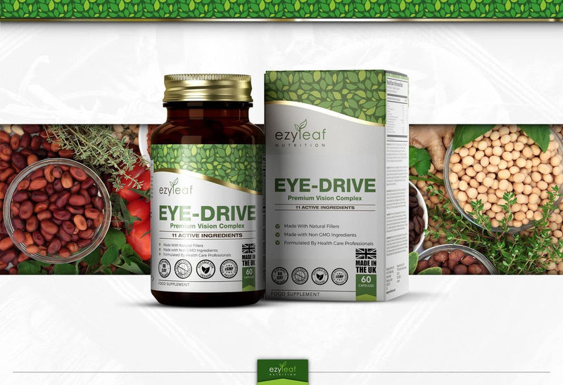 Ezyleaf Eye Supplement | Saffron, Lutein and Zeaxanthin Supplement with Bilberry, EyeBright, Natural Beta-Carotene & Goji Berry | 60 Eye-Drive Eye Vitamins - Vitamin C E A | Non-GMO & UK ISO Certified