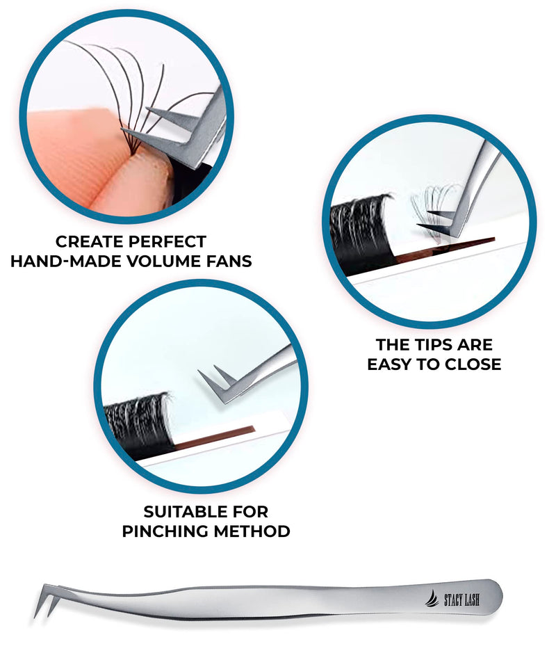 Extra Bonder & Stacy Lash STL-6 Volume L-Shaped Tweezers/Super Sealer/Prevents Adhesive Shock Polymerization/Precision Stainless Steel Tool/Angled Tips/Professional Supplies