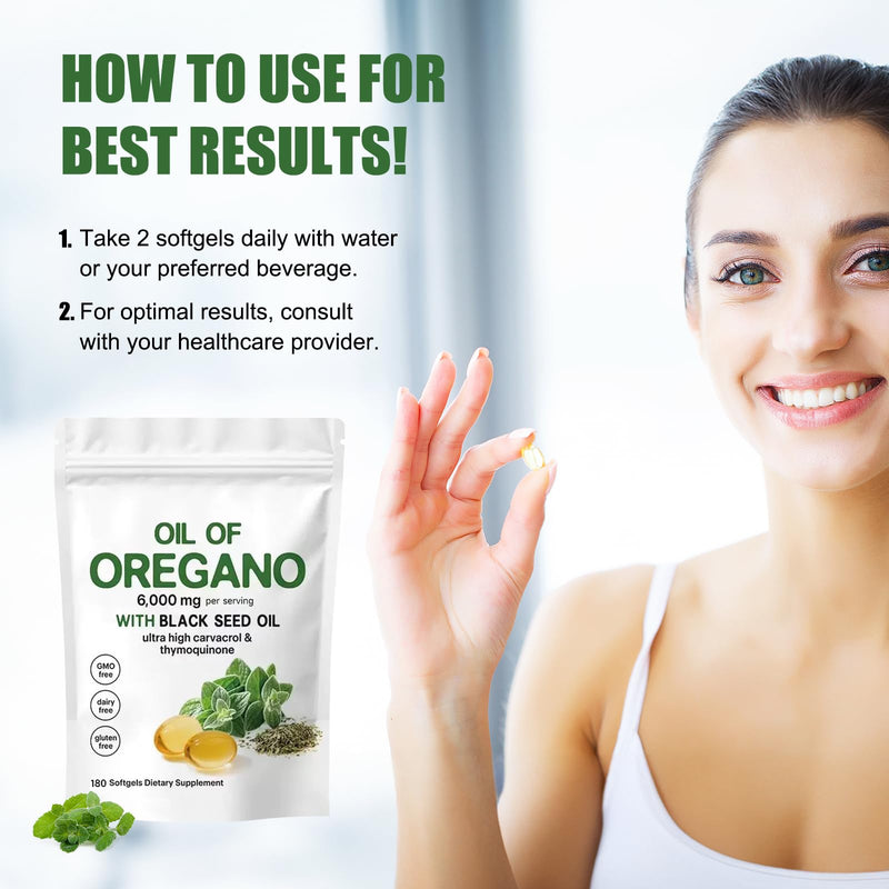 [Australia] - Oil of Oregano Softgels,2 in 1 6000 mg Oil of Oregano with Black Seed Oil Organic Capsules, Potent Carvacrol & Thymoquinone, Immune Support,Gluten Free,Non-GMO-180count 
