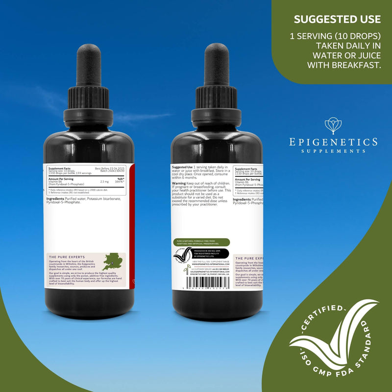 Vitamin B6 Vitamins | P5P Supplement 100ml Liquid Drops | 4 Months Supply, 133 Servings. High Strength Pyridoxal 5 Phosphate 2300mcg | UK Made & Vegan 133 count (Pack of 1)
