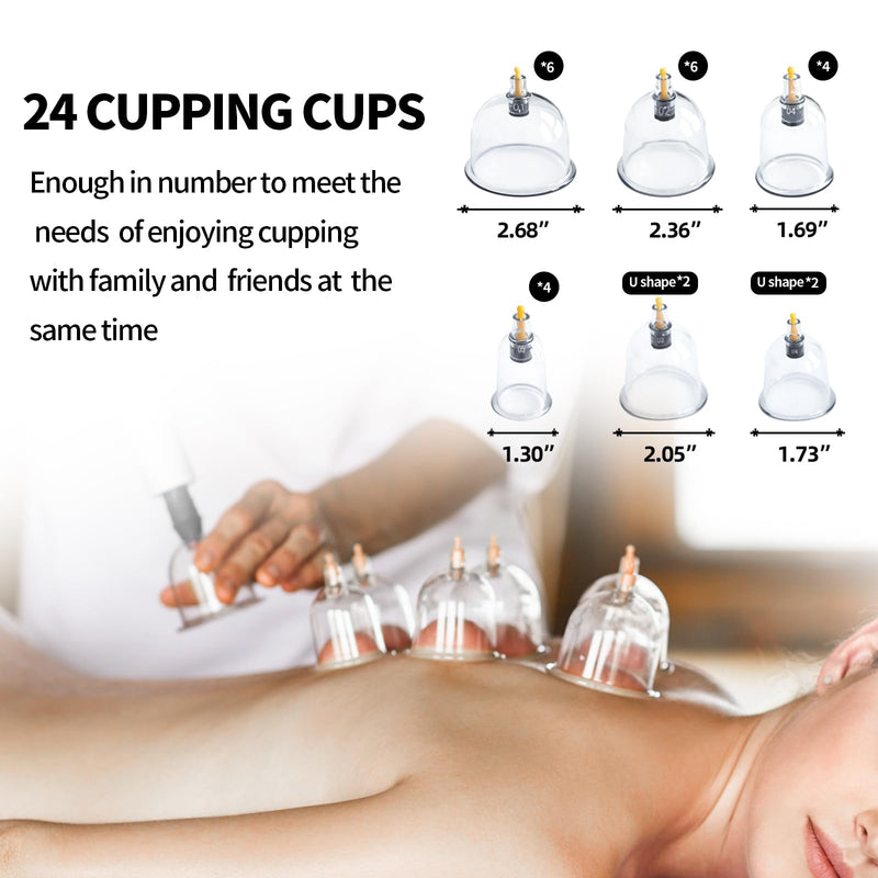 [Australia] - Cupping Set, 24 Cups Cupping Kit for Massage Therapy, Chinese Cupping Therapy Set with Magnetics, Professional Vacuum Cupping Set for Cellulite Reduction Muscle Pain Relief with Manual Pump 