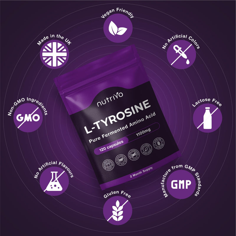 L Tyrosine 1100mg (Per 2 Capsule Serving) | 120 L-Tyrosine Capsules - 2 Months Supply | Supports Dopamine, Focus & Mental Clarity | Vegan, Non-GMO & UK Made