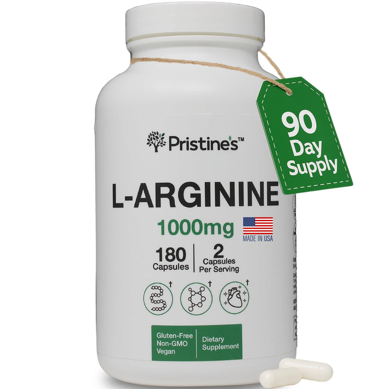 [Australia] - PRISTINE'S L Arginine Supplements for Men & Women - 1000mg Capsules 90 Day Supply Nitric Oxide & Pre Workout Amino Acid Support 1 