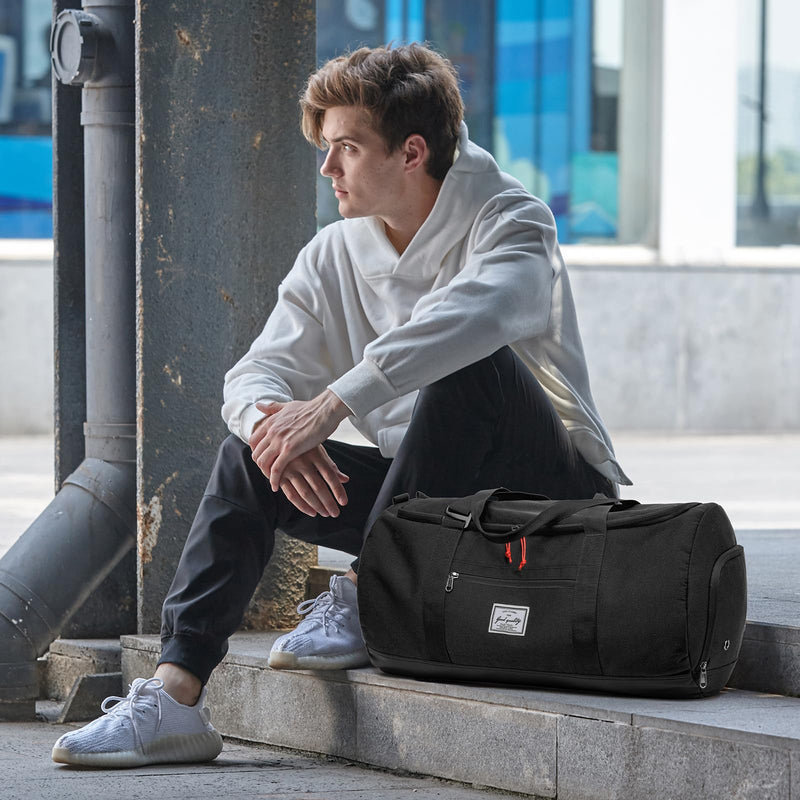 Lyweem 60L Duffle Bag for Men Travel Duffel Bag Large Size for Women Weekender Overnight with Shoes Compartment Multifunctional Gym Bags, Black