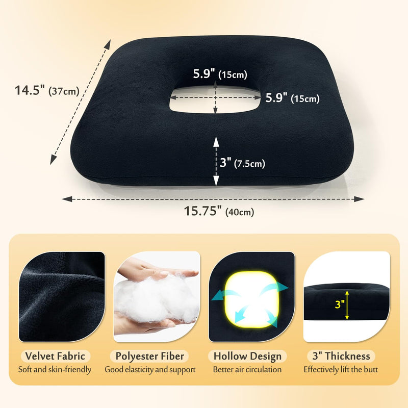 [Australia] - AOSSA Bed Sore Cushions for Butt Positioning Pillow, Pressure Ulcer Cushion, Donut Pressure Relief Pillow for Sleeping Position Wedge After Surgery Turning Back Body Leg Support Medical Seat Cushion Black 