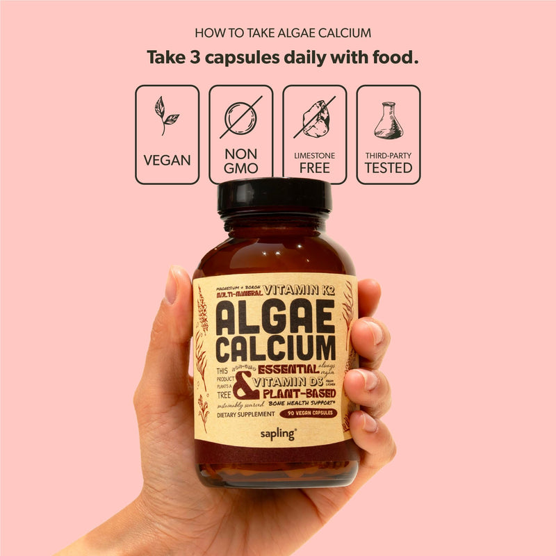 [Australia] - Calcium Supplement - Whole Food with Vitamin K2 & D3, Magnesium, Zinc, Boron, Mineral Complex. Sourced Sustainably from Red Algae. for Bone Strength and Support. Non-GMO & Vegan 90 Capsules. 