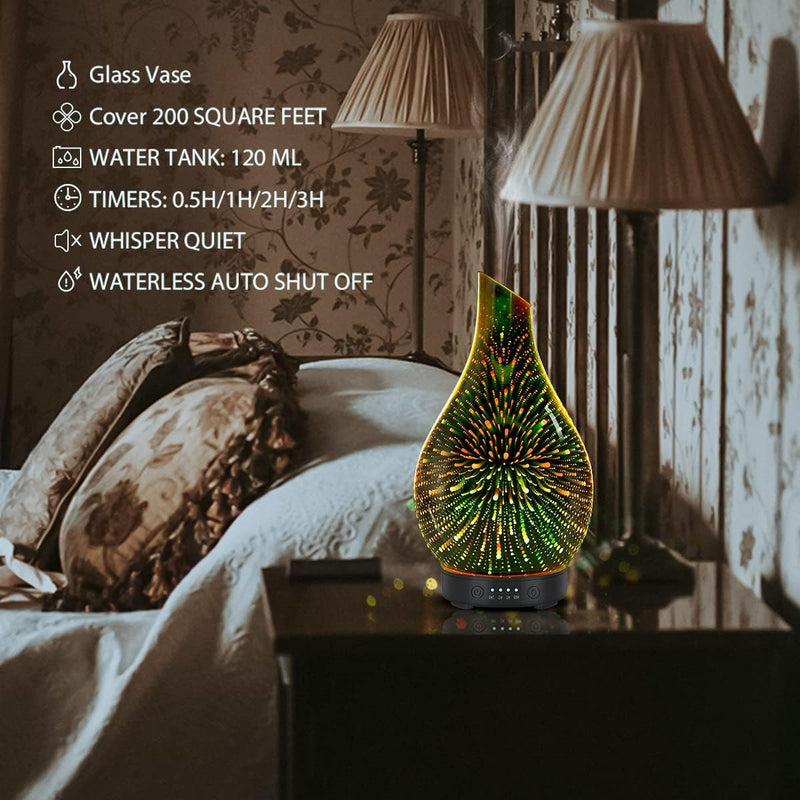 [Australia] - Essential Oil Diffuser 3D Glass Aromatherapy Ultrasonic Humidifier, 7 Colors LED Lights Changing, 120ml (3d firework) 3d Firework 