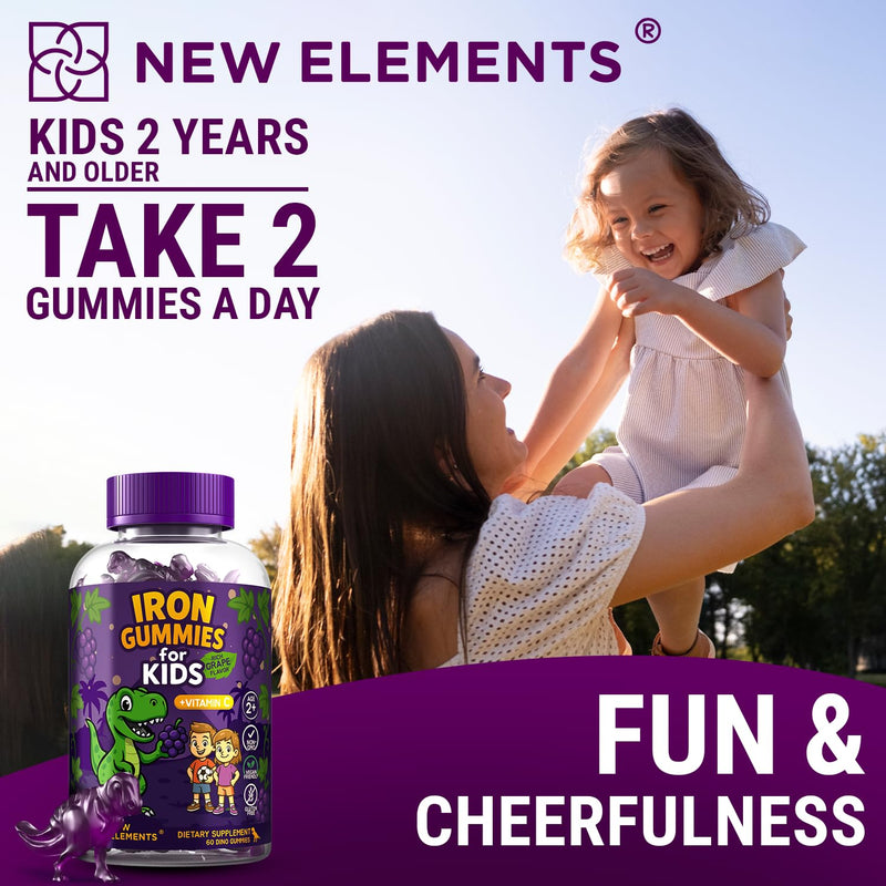 [Australia] - Iron Dinosaur Gummies for Kids with Vitamin C | Sugar-Free, Vegan, Gluten-Free & Non-GMO | Anemia Relief, Energy & Blood Health Support | Grape Flavor, Pectin-Based for Optimal Health 60 Count (Pack of 1) 
