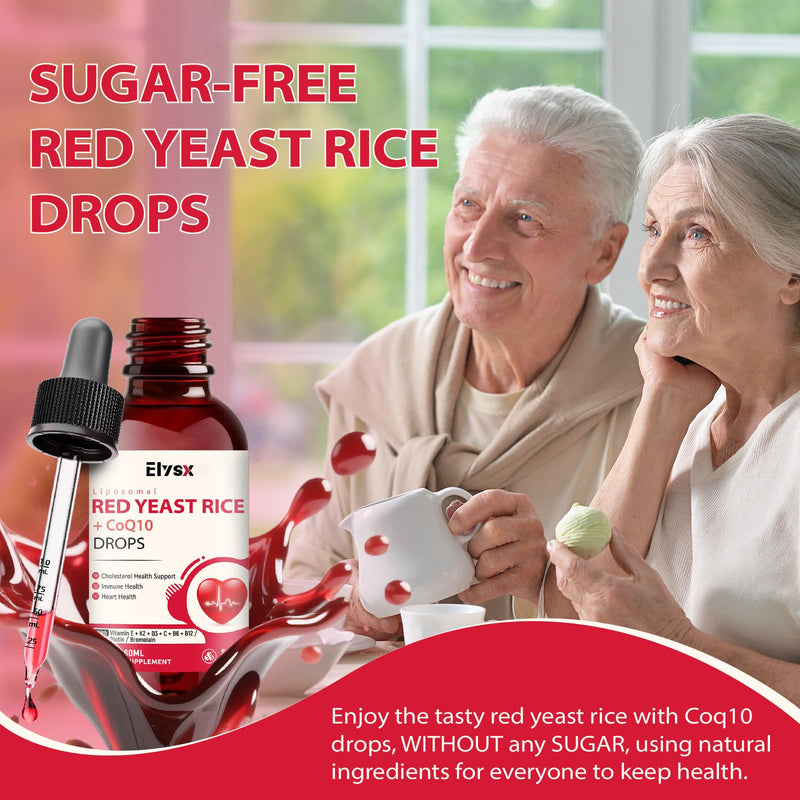 [Australia] - Liposomal Red Yeast Rice with Coq10 Liquid Drops, Red Rice Yeast for Cholesterol Health, Immune & Heart Support, with Biotin, Bromelain & Vitamins, 2 FL OZ 