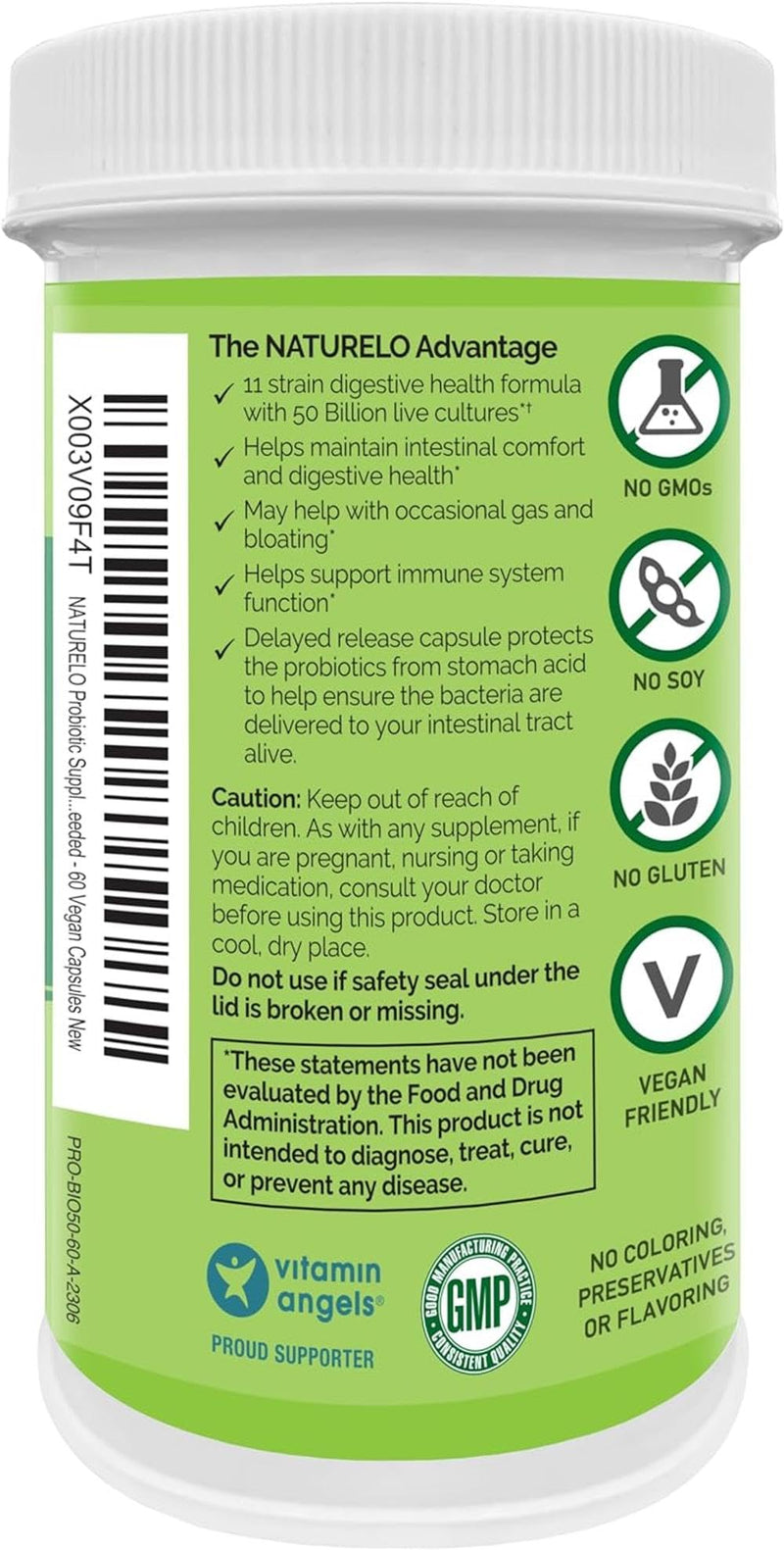 NATURELO Probiotic - Ultra Strength - 50 Billion CFU - 11 Lacto & Bifido Strains - One Daily - Gut-Friendly Bacteria - No Refrigeration Needed - 60 Vegan Capsules | 2 Month Supply 60 count (Pack of 1)
