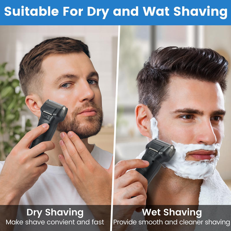 [Australia] - Electric Razor for Men, 3-in-1 Nose Hair Trimmer with Foil Face Shaver, Waterproof Wet & Dry Electric Razor for Smooth Skin with 60min Battery Runtime, USB-C Fast Rechargeable 