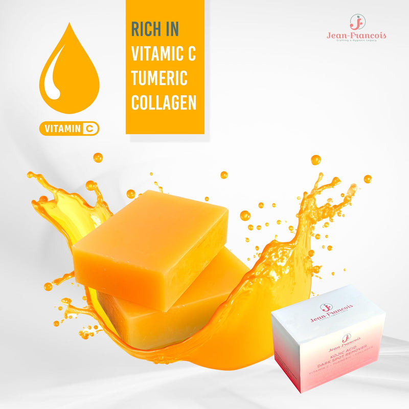 Jean-Francois Kojic Acid Dark Spot Remover Soap Bars with Vitamin C, Collagen, Turmeric - Original Japanese Complex with Hyaluronic Acid, Vitamin C, Vitamin E, Shea Butter, Castile Olive Oil (2 Pack)