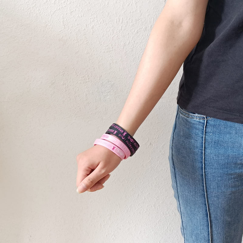 [Australia] - 5 Pack Sport Medical Alert ID Silicone Bracelet Rubber Medical Awareness Wristbands 7.5" Breast Cancer 