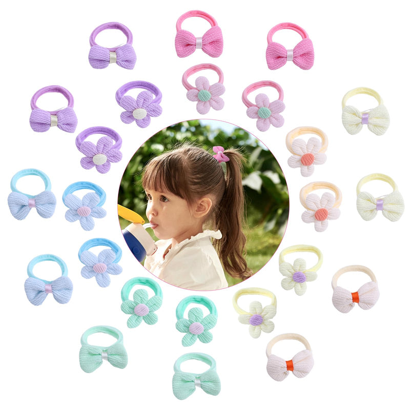 [Australia] - 24 Pcs Toddle Hair Ties for Girls Baby hair tie Cute Flower Elastic Toddler Hair Ties Candy Bow Seamless Ponytail Holders Scrunchies Little girls Hair Accessories for Thick Hair 
