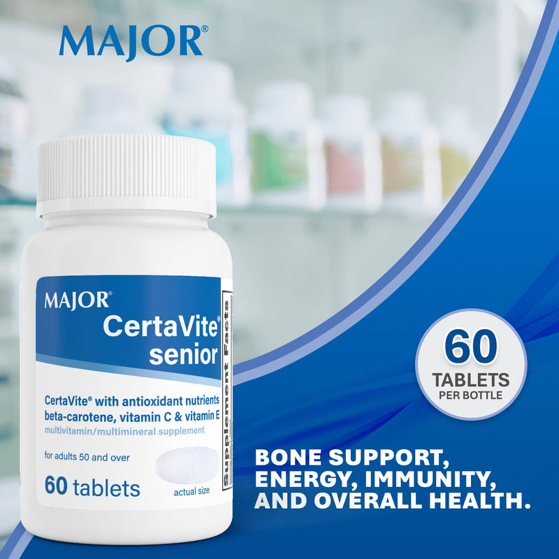 MAJOR CertaVite Senior Multivitamin with Antioxidants, 60 Tablets | Multivitamin for Women and Men With Beta-Carotene, Iron, Vitamin C and E, Supports Immunity, Energy and Vision