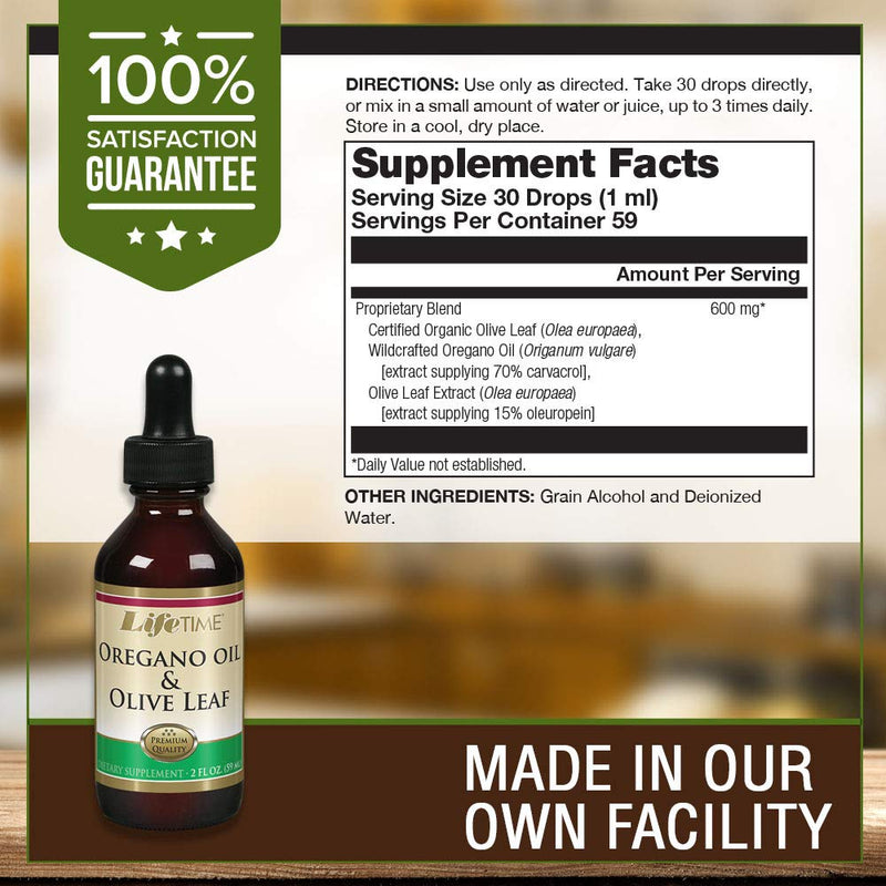 [Australia] - LIFETIME Organic Oregano Oil and Olive Leaf Drops | Healthy Immune System Support | Made in The USA | 2 FL oz | 59 Servings 