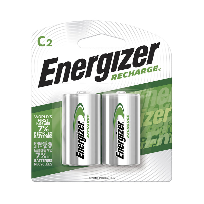 Energizer 2 Precharged Recharg Battery, C, NiMh, PK2 Lighting, Green and Silver (Packaging May Vary), 2 Count