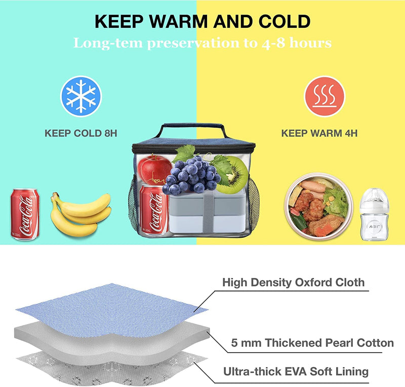 [Australia] - Insulated Lunch Bag for Women/Men - Reusable Lunch Box for Office Picnic Hiking Beach - Leakproof Cooler Tote Bag Organizer with Adjustable Shoulder Strap for Adults - Black 