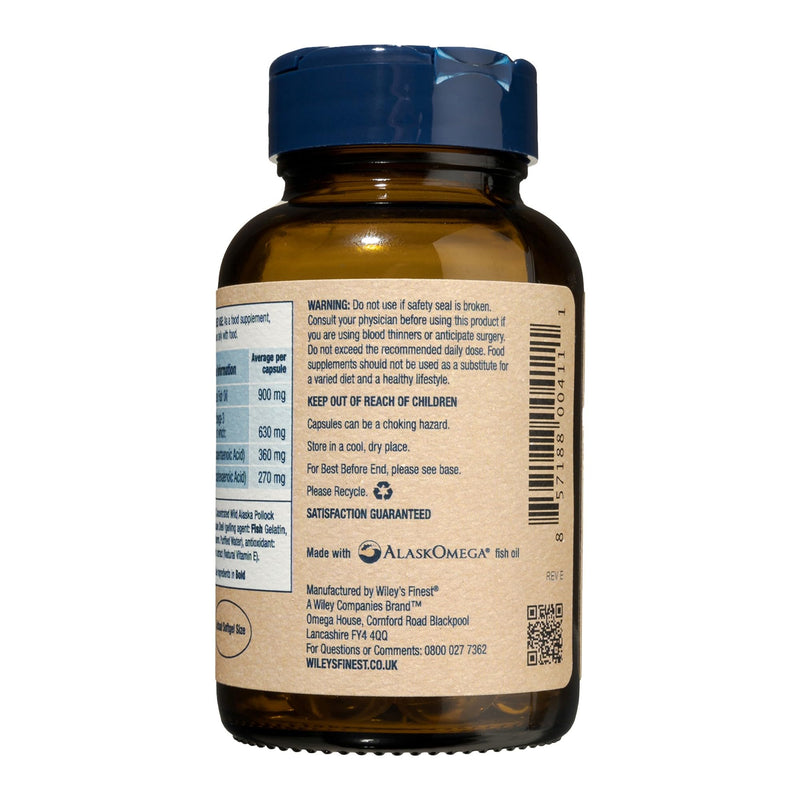 Wiley's Finest Wild Alaskan Fish Oil Easy Swallow Minis - Omega-3 Fish Oil Supplement for Adults and Kids - Double-Strength 630mg EPA and DHA Natural Supplement - 60 Mini Softgels (30 Servings) 60 count (Pack of 1)