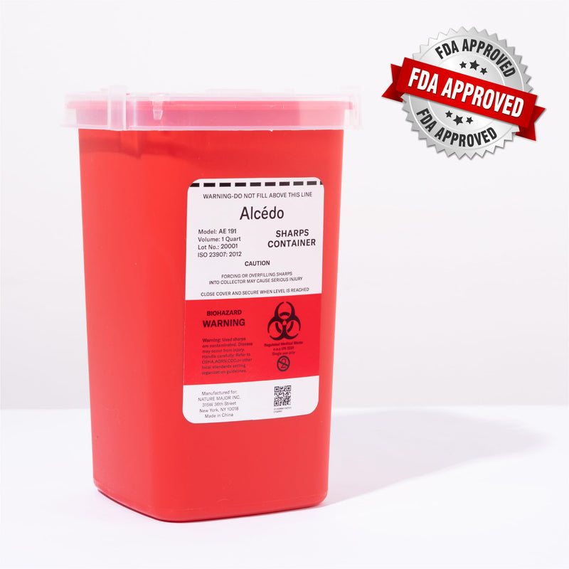 [Australia] - Alcedo Sharps Container for Home Use 1 Quart (1-Pack) | Biohazard Needle and Syringe Disposal | Small Portable Container for Travel and Professional Use 